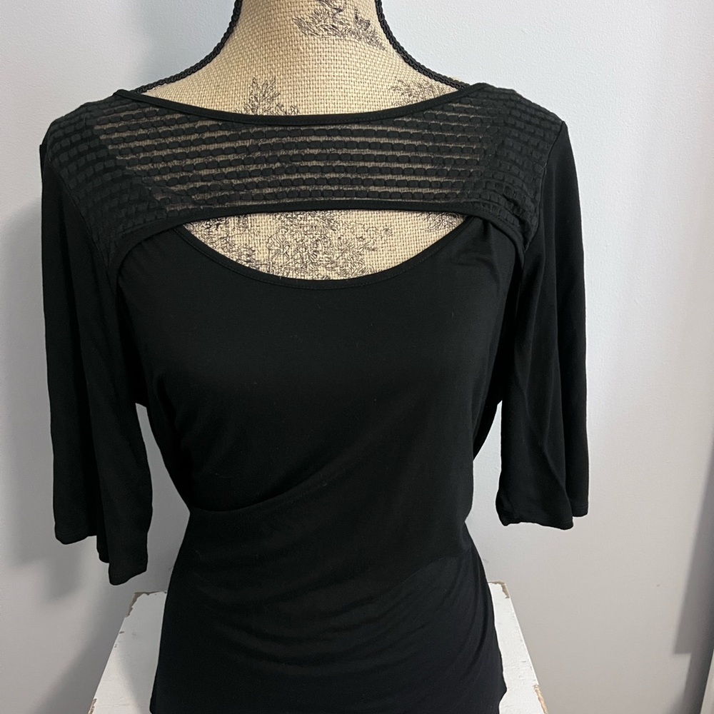 Cable & Gauge Black Mesh Detail Blouse
